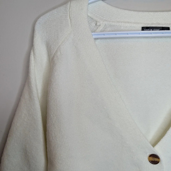 Shein Cream White Soft Knit Button Front V Neck Cardigan Plus Size 2XL Women - Picture 9 of 9